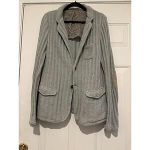 Mens Zara Man made in Italy sz L taupe button down elbow patches #1185